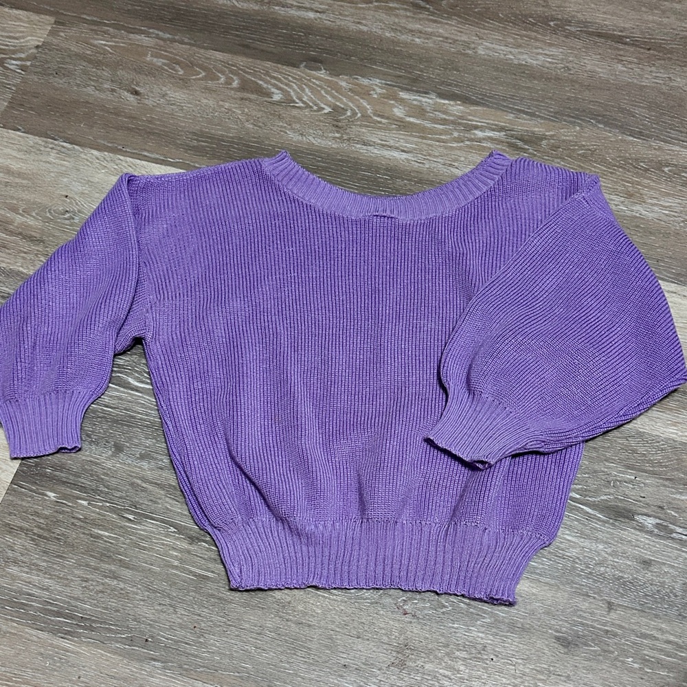 Vintage Lavender Knit Sweater | Balloon Sleeves | Made in USA